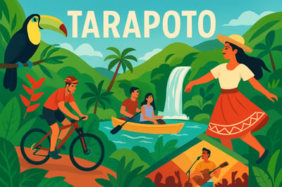 Ilustración de actividades, eventos y naturaleza en Tarapoto