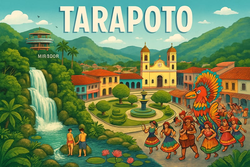 Vista panorámica de Tarapoto con lugares turísticos y eventos destacados